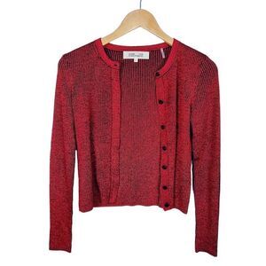 Diane Von Furstenberg Metallic Merino Wool Blend Cardigan Sweater Red P / XS